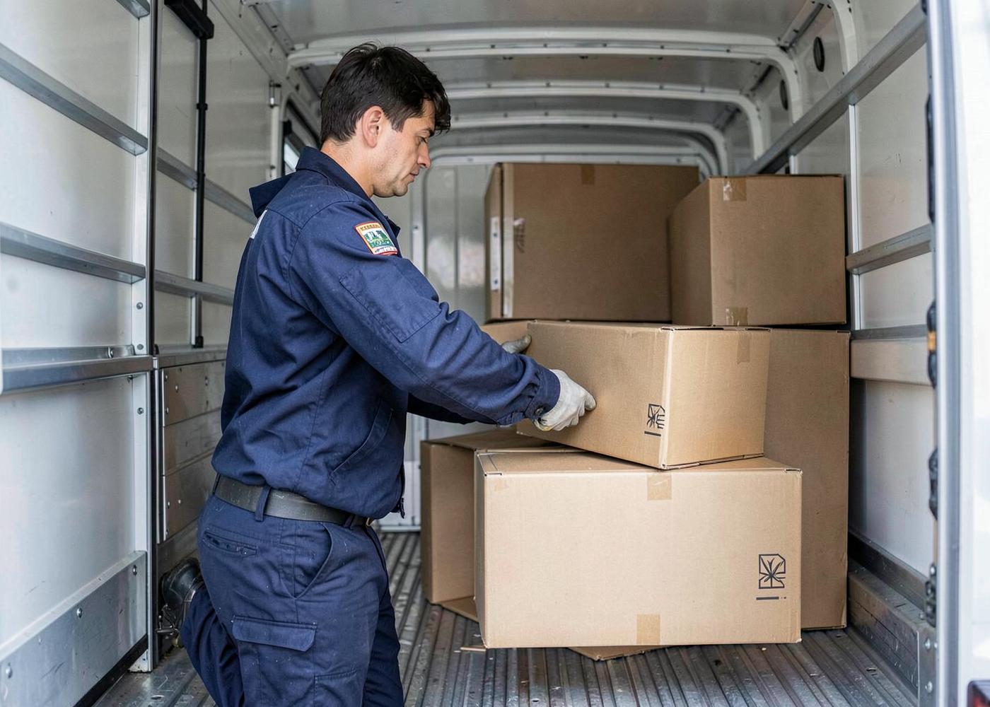 Équipe de déménageurs chargeant des cartons