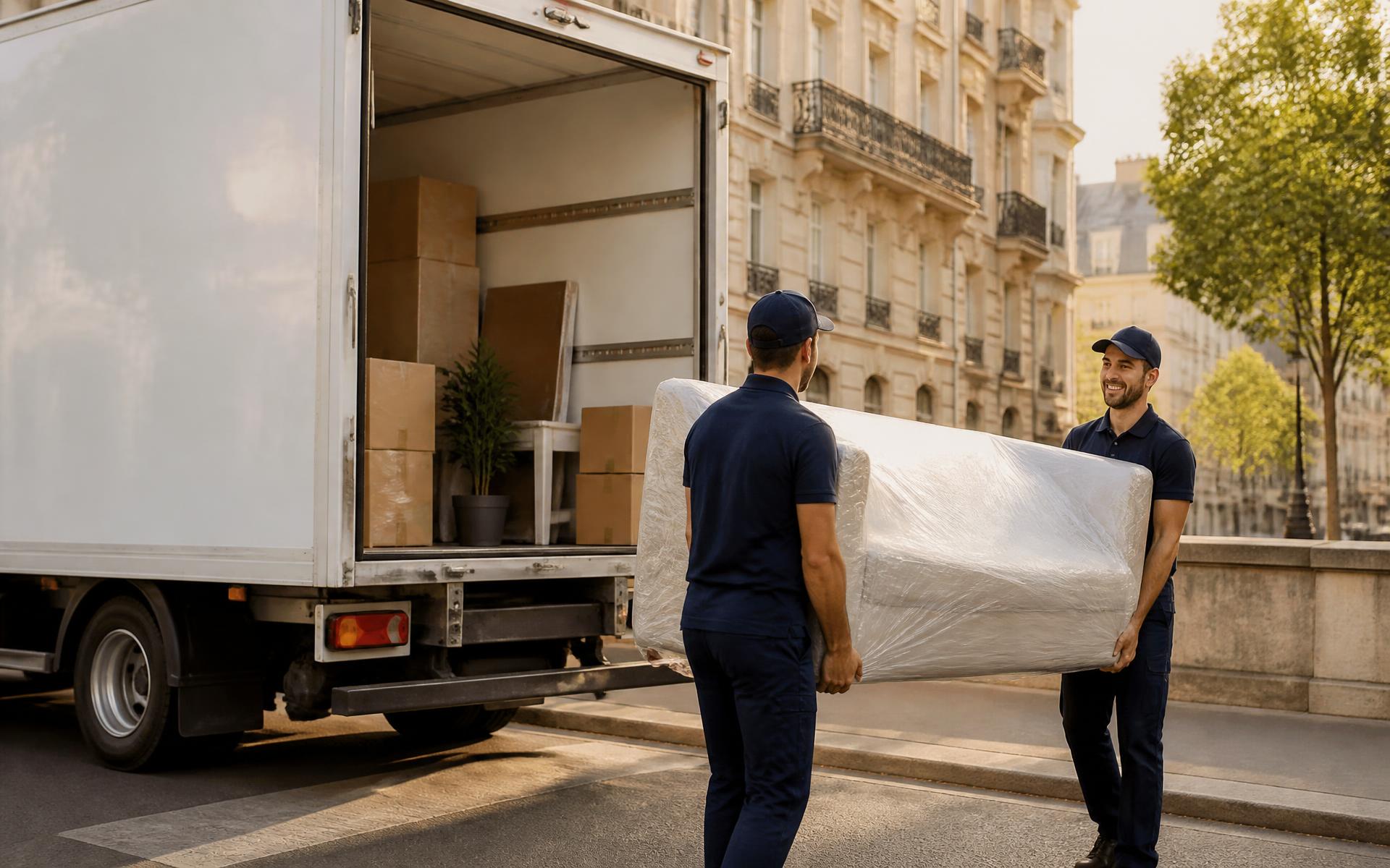 Camion de déménagement AZ Transport chargé par une équipe de professionnels